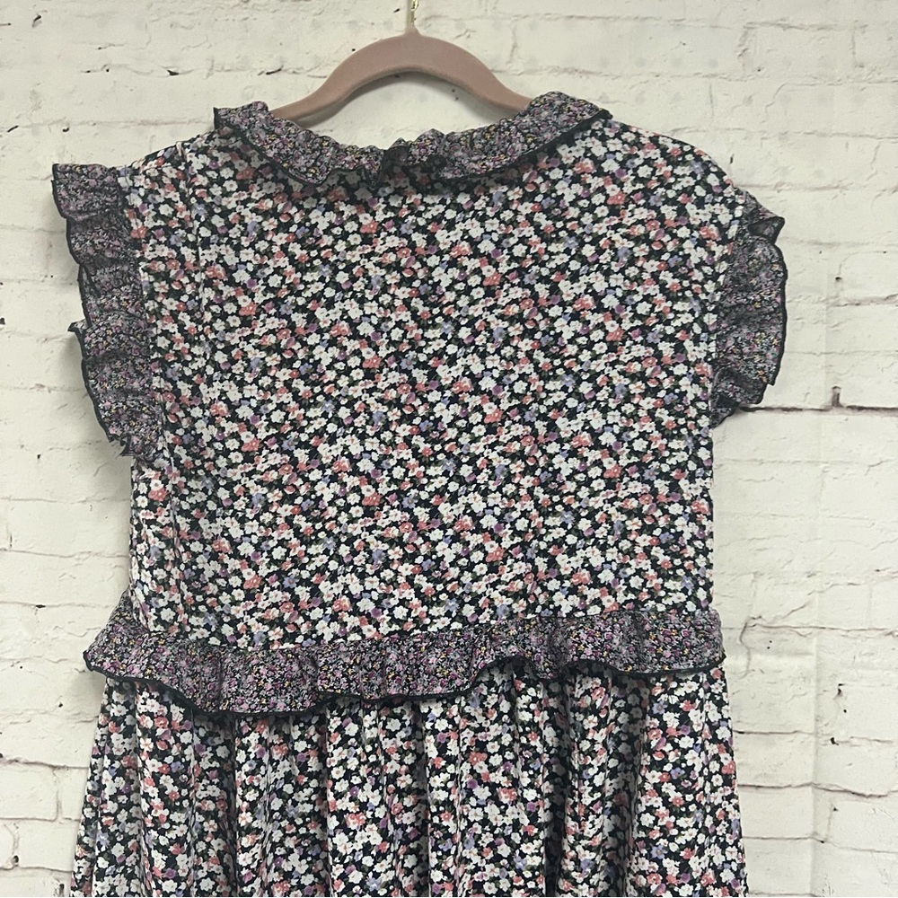 Easel Tiered Midi Dress Purple Floral Ruffle Sleeve Boho Cottage Core Large - Picture 11 of 12